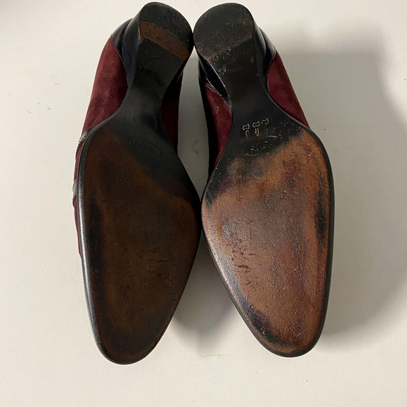 TOD's Loafer Round Toe Burgundy Red Suede Buckle Leather Strap 0.75" Hee… - Picture 11 of 11